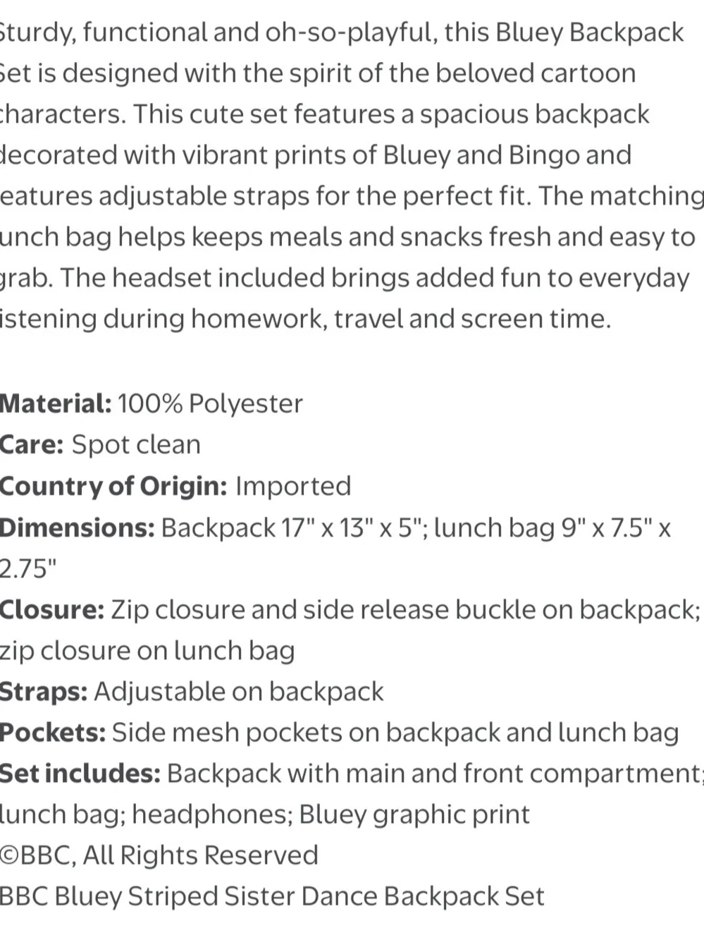 Disney Bluey Backpack Set with Lunch Bag and Headphones